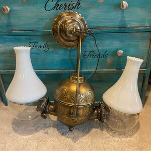 Antique Brass Angle Chandelier - Complete